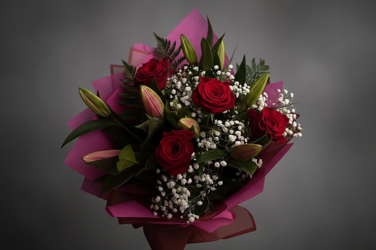 Be my valentine..... Rose and Lily Bouquet